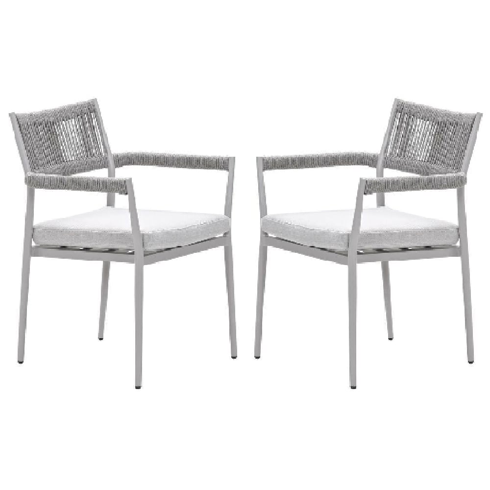 Barrie Taupe Aluminium Dining Chairs With Cushion In Pair