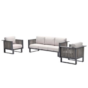 Belgrade Aluminium 3 Piece Garden Lounge Set In Desert Sand