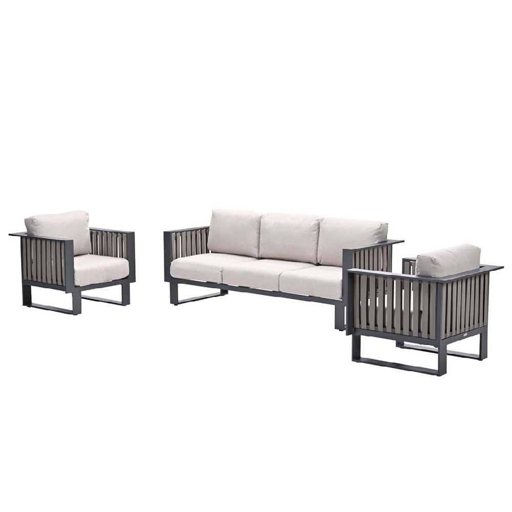 Belgrade Aluminium 3 Piece Garden Lounge Set In Desert Sand