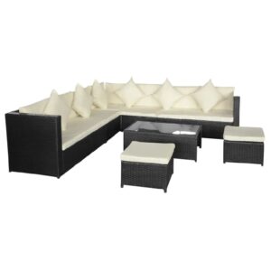 Choctaw Rattan Garden Lounger Set With Cushions In Cream Black