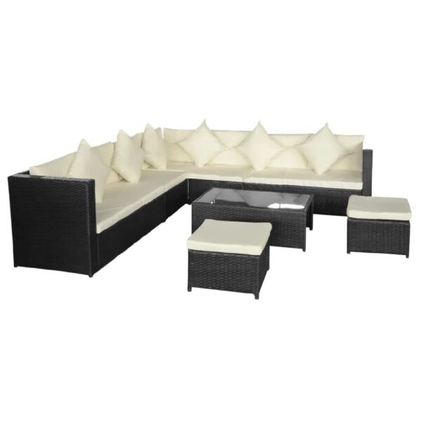 Choctaw Rattan Garden Lounger Set With Cushions In Cream Black