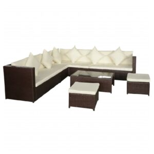 Choctaw Rattan Garden Lounger Set With Cushions In Cream Brown