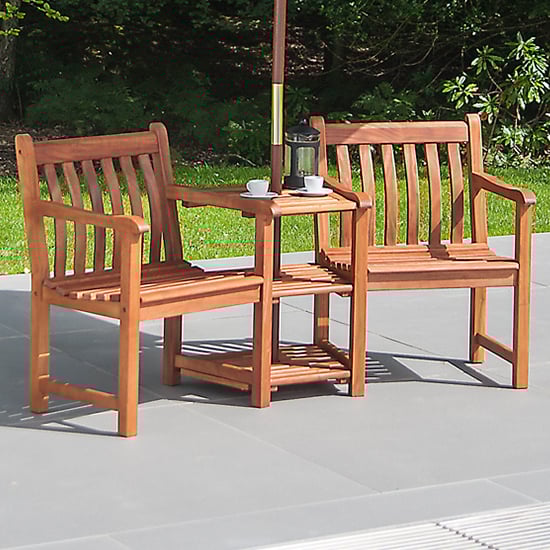 Clyro Wooden Garden Companion Seating Set In Rich Brown