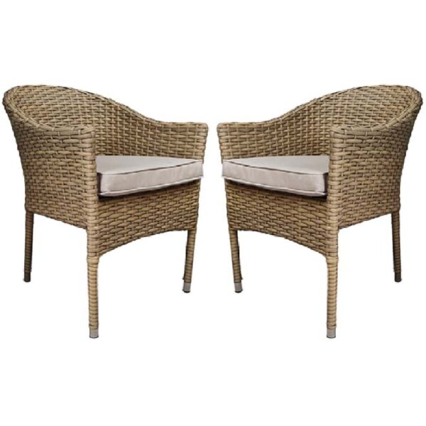 Derya Brown Rattan Stacking Dining Chairs With Cushion In Pair