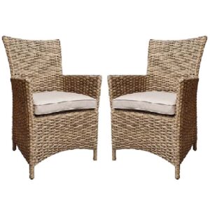 Derya Natural Rattan Garden Dining Chairs With Cushion In Pair