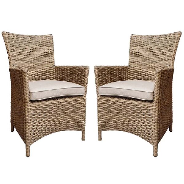 Derya Natural Rattan Garden Dining Chairs With Cushion In Pair
