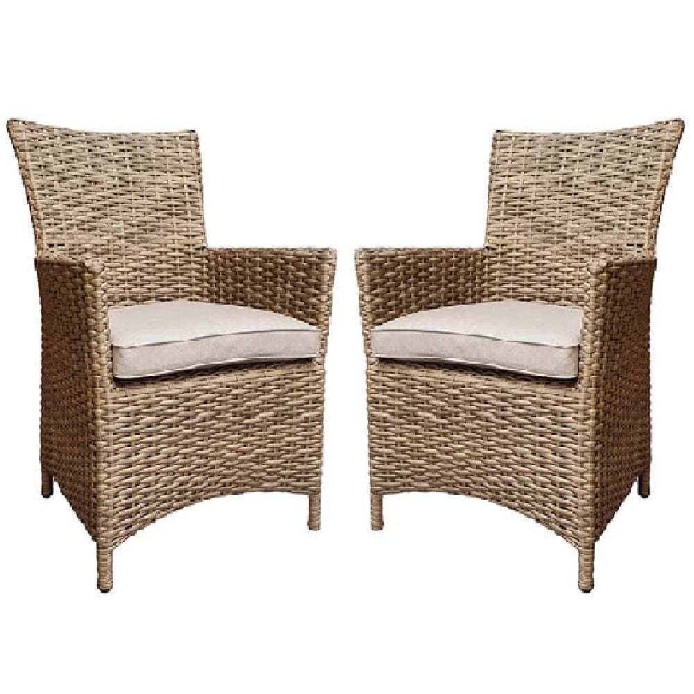 Derya Natural Rattan Garden Dining Chairs With Cushion In Pair