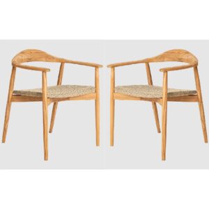 Duluth Natural Wooden Garden Dining Chairs With Rope Seat In Pair