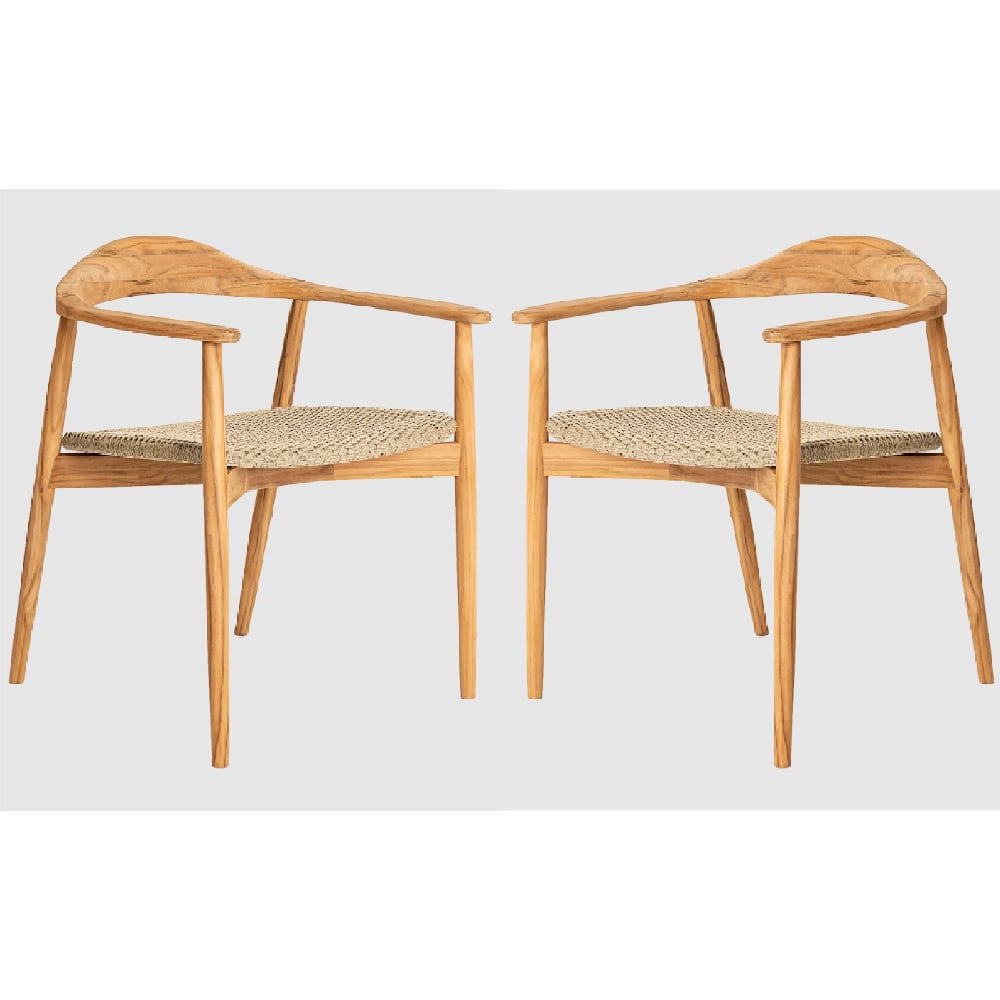 Duluth Natural Wooden Garden Dining Chairs With Rope Seat In Pair