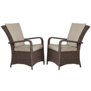Fetsa Brown Rattan Garden Dining Chairs With Cushion In Pair