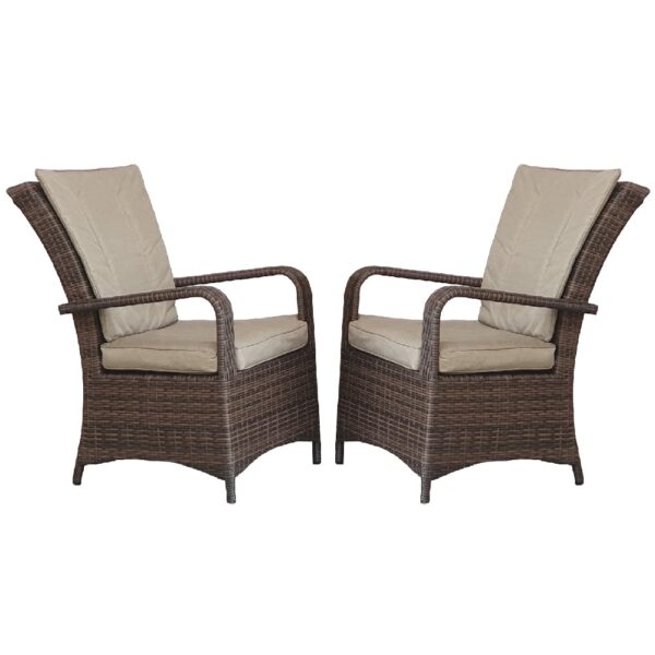 Fetsa Brown Rattan Garden Dining Chairs With Cushion In Pair