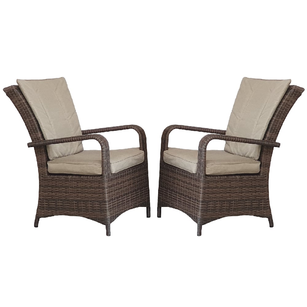 Fetsa Brown Rattan Garden Dining Chairs With Cushion In Pair
