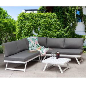 Knoxville Garden Corner Seating Set With White Frame In Grey