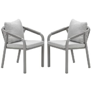 Marietta Taupe Aluminium Dining Chairs With Cushion In Pair