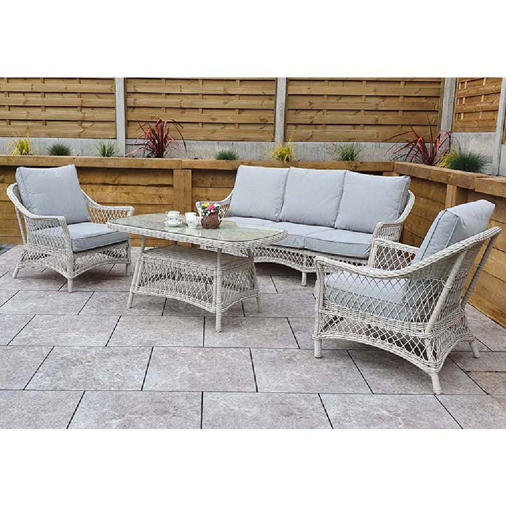 Renton Rattan Garden Sofa Seating Set With Coffee Table In white