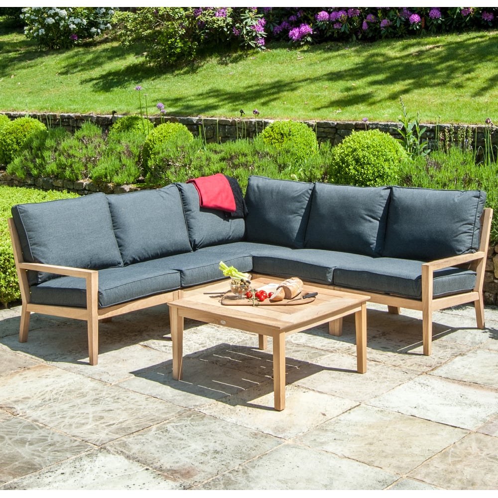 Robalt Outdoor Lounger Set With Side Table In Oak And Grey