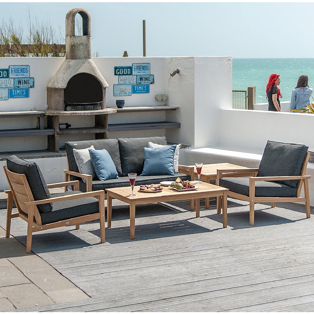 Robalt Outdoor Lounger Set With Sofa In Oak And Grey