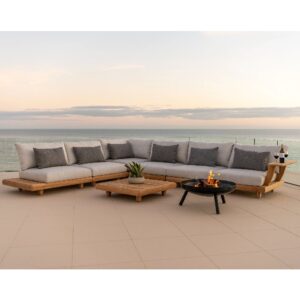 Sauchie Outdoor Lounger Set With Coffee Table In Teak And Grey