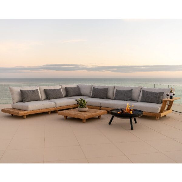 Sauchie Outdoor Lounger Set With Coffee Table In Teak And Grey
