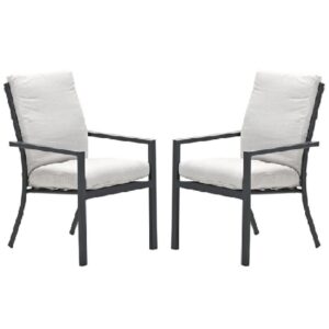 Sedalia Dark Grey Aluminium Dining Chairs With Cushion In Pair