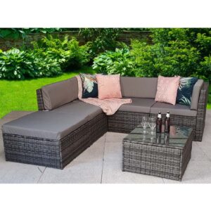 Shafter Rattan Garden Corner Sofa Seating Set In Grey