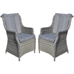 Vernal Grey Rattan Garden Dining Chairs With Cushion In Pair