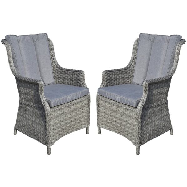 Vernal Grey Rattan Garden Dining Chairs With Cushion In Pair