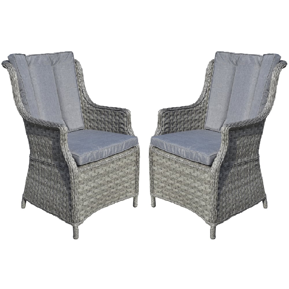 Vernal Grey Rattan Garden Dining Chairs With Cushion In Pair