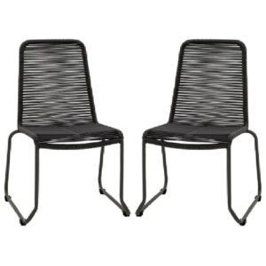Carson Outdoor Black Rattan Dining Chairs In Pair