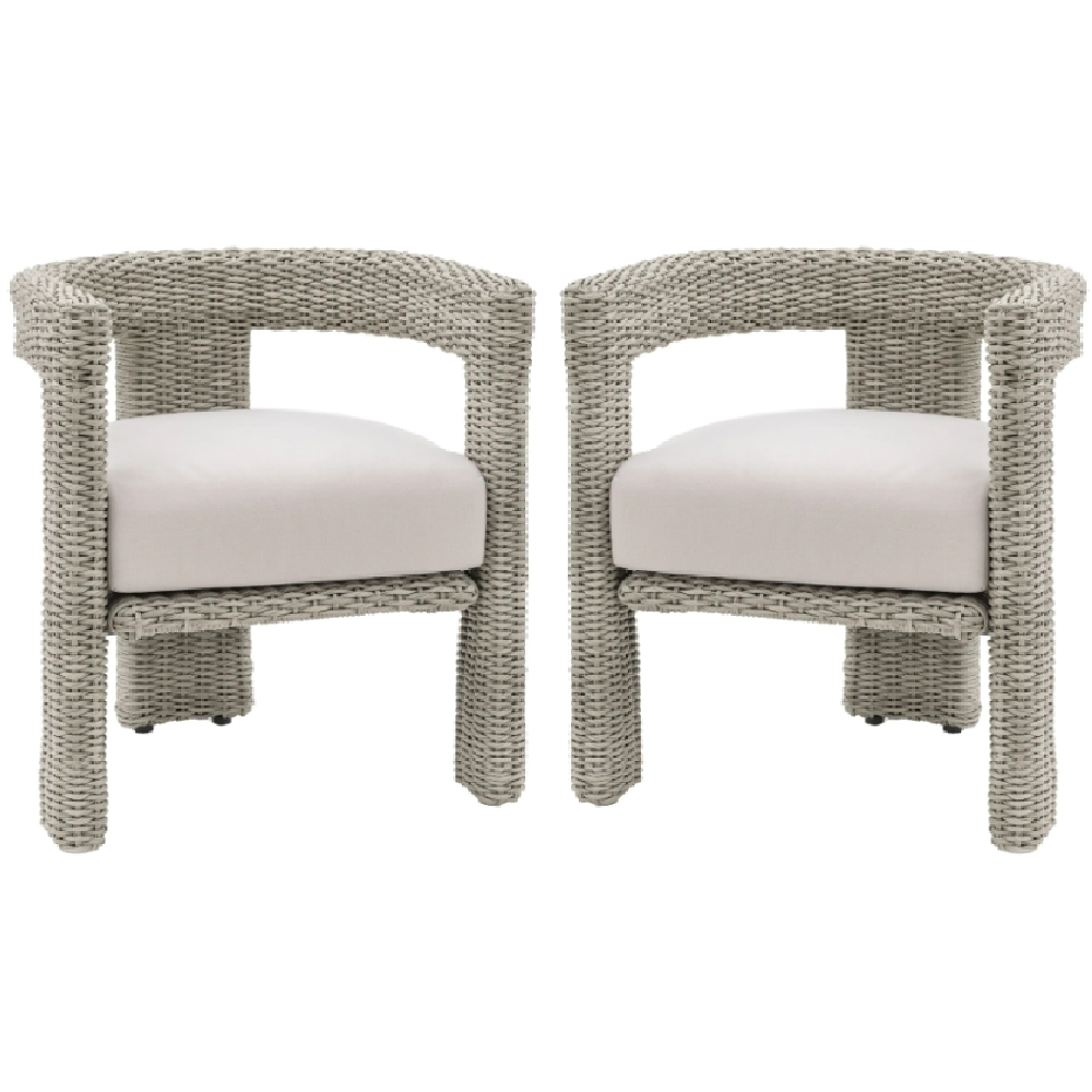 Hewitt Outdoor Grey Rattan Dining Chairs With Cushion In Pair