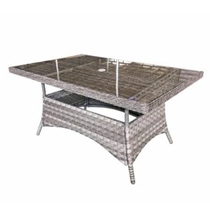 Vernal Glass Top Garden Rectangular Dining Table In Grey