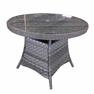 Vernal Large Glass Top Garden Round Dining Table In Grey