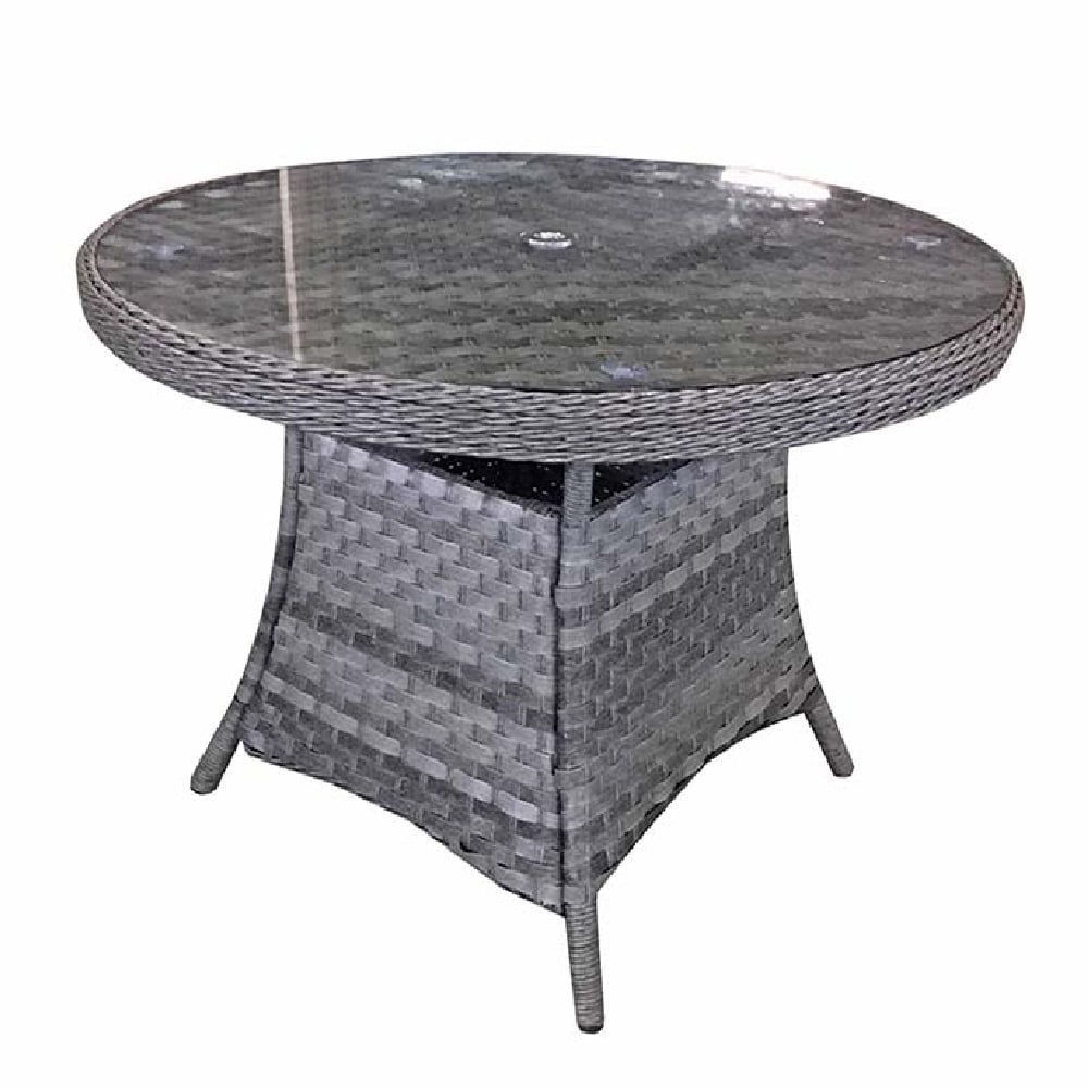 Vernal Large Glass Top Garden Round Dining Table In Grey