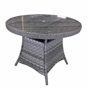 Vernal Small Glass Top Garden Round Dining Table In Grey