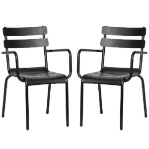 Amarillo Black Aluminium Outdoor Arm Chairs In Pair