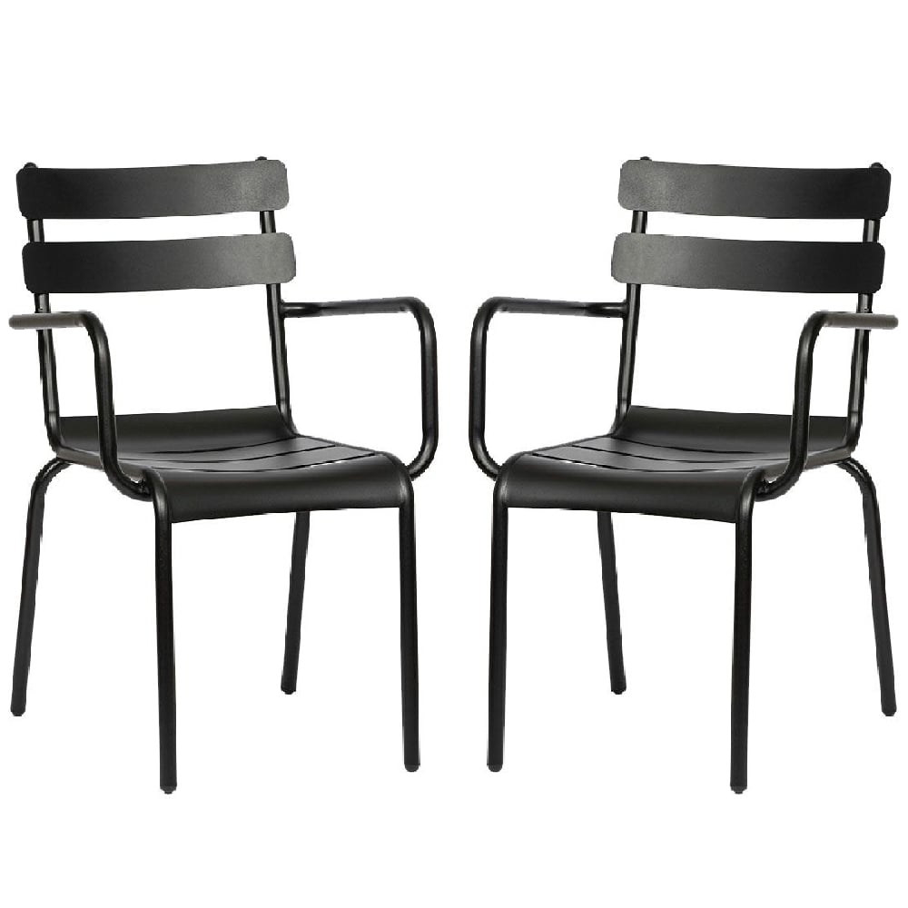 Amarillo Black Aluminium Outdoor Arm Chairs In Pair