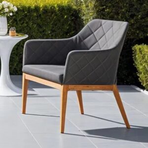 Carney Fabric Outdoor Dining Armchair In Slate And Teak