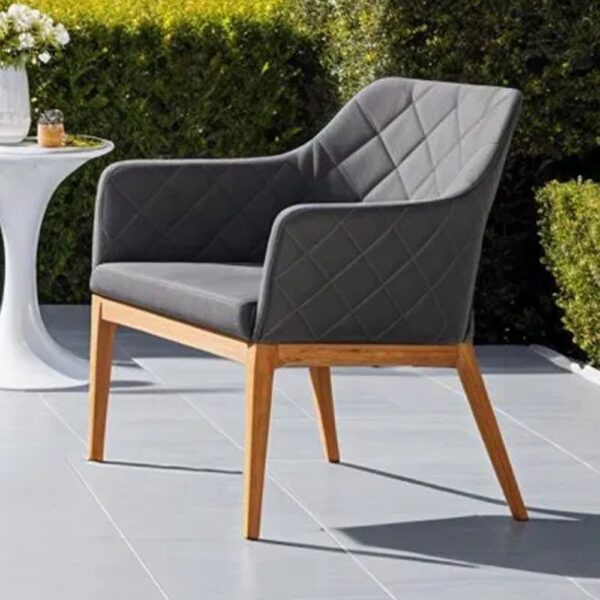 Carney Fabric Outdoor Dining Armchair In Slate And Teak