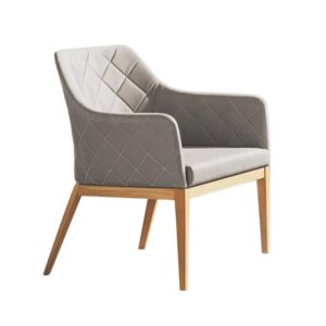 Carney Fabric Outdoor Dining Armchair In Stone And Teak