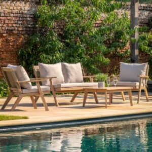 Mandan Outdoor Wooden Lounge Set With Coffee Table In Natural
