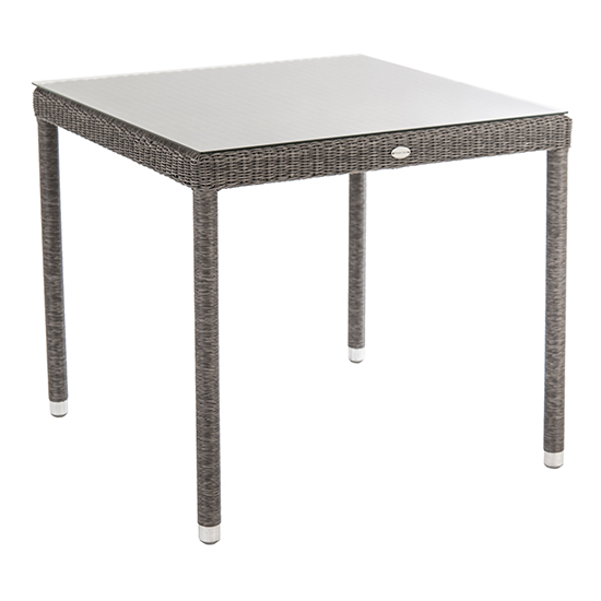 Monx Glass Top Square Garden Dining Table In Mid Grey