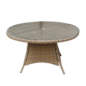 Derya Small Glass Top Garden Round Dining Table In Natural