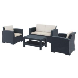 Meadville Rattan Outdoor Lounge Set In Dark Grey