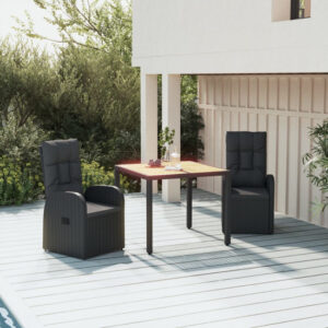 Sitka Poly Rattan 3 Piece Garden Dining Set In Black