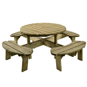 Abbie Wooden Garden Picnic Seating Set In Natural