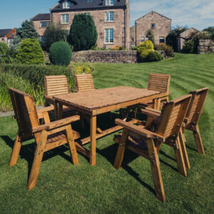 Vail Wooden Garden Dining Set With 6 Chairs In Natural