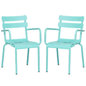 Amarillo Blue Aluminium Outdoor Arm Chairs In Pair