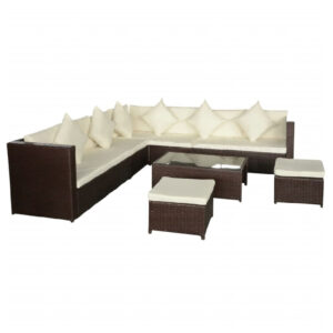 Choctaw Rattan Garden Lounger Set With Cushions In Cream Brown