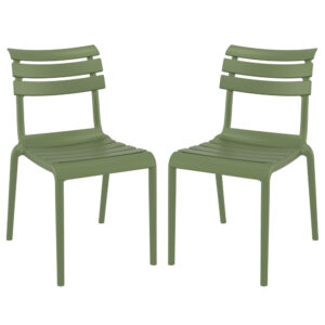Haslet Olive Green Polypropylene Outdoor Side Chairs In Pair