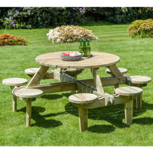 Pelham Wooden Garden Round Picnic Dining Set In Ash Grey